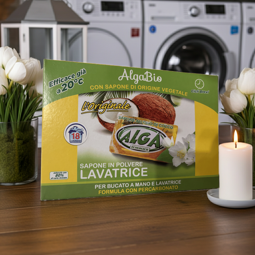 ALGA BIO Sapone Bucato in Polvere 990 g – 18 Lavaggi all’Olio di Cocco 🆕